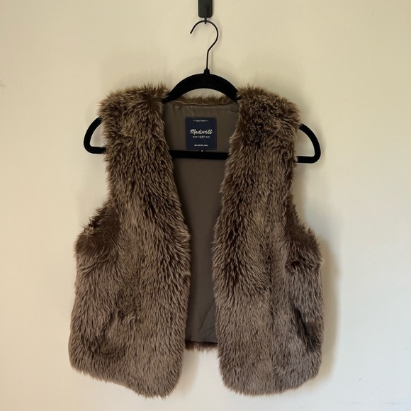 Madewell chocolate brown faux fur mob wife vest with pockets women’s sz M - Picture 7 of 7